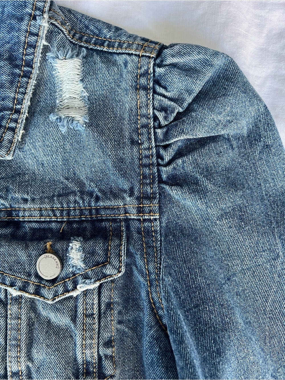 Blank NYC Distressed Denim Jacket Size XS EUC - Picture 5 of 6